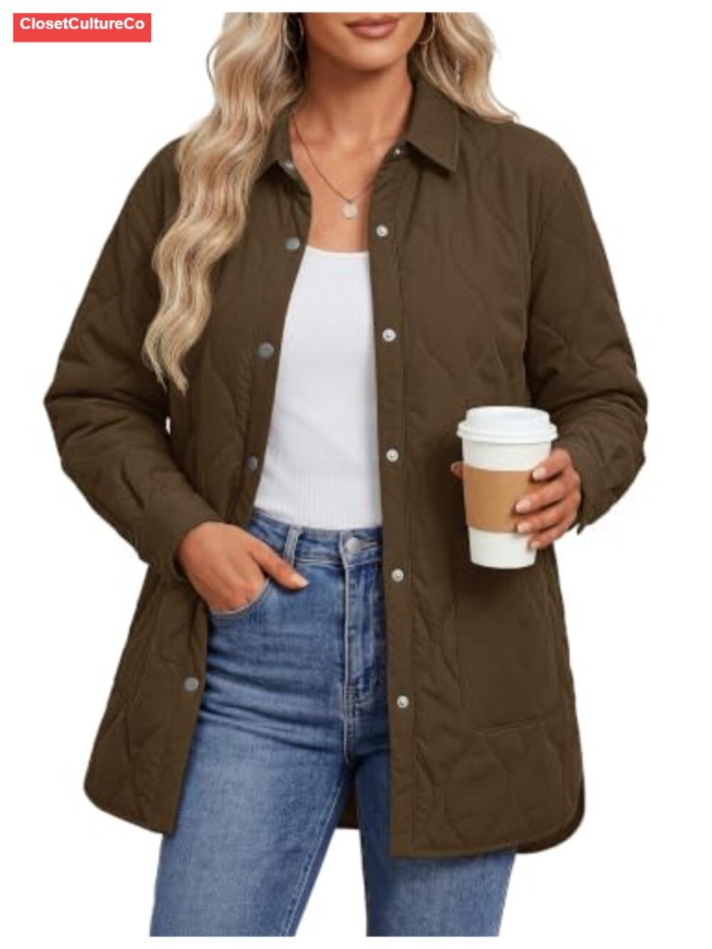 Womens Quilted Puffer Jacket Lightweight Warm Coat Button Turn Down Collar